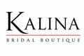 The logo for Kalina Bridal Boutique, featuring the word 'KALINA' in a black serif font with a red horizontal line underneath and 'BRIDAL BOUTIQUE' in smaller black serif letters below.