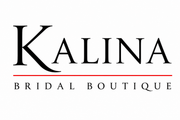 The logo for Kalina Bridal Boutique, featuring the word 'KALINA' in a black serif font with a red horizontal line underneath and 'BRIDAL BOUTIQUE' in smaller black serif letters below.